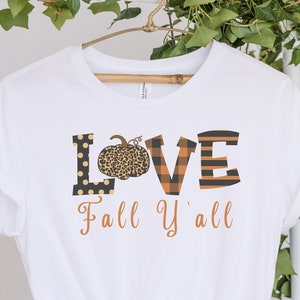 Love Fall Y&#39;All Shirt, Leopard Print Fall Shirt, Thanksgiving,Hello Pumpkin, Fall Vibes, Peace Love Thanksgiving, Family Thanksgiving Shirt
