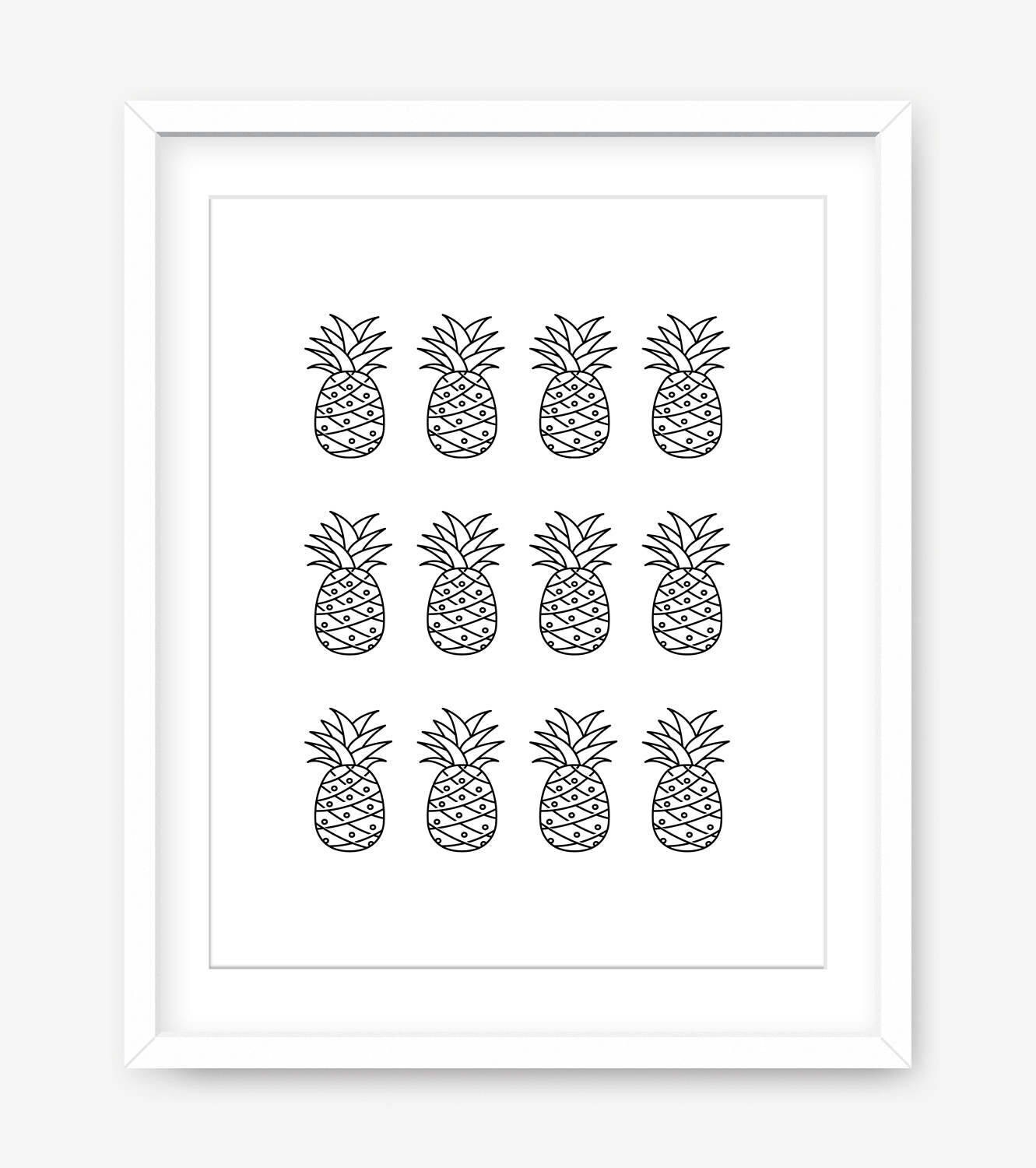 Printable pineapple poster pineapple print black and white Etsy