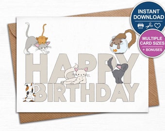 Cat birthday card,  Funny cat card, Illustrated Card, Birthday card cat