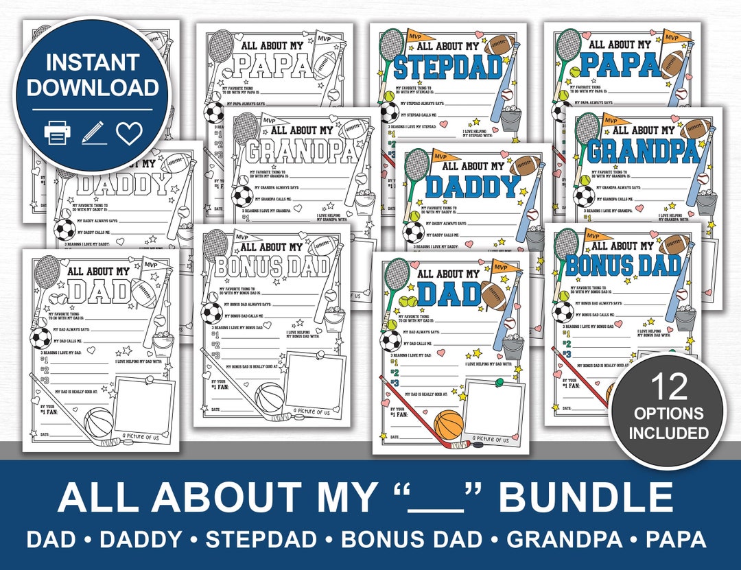 All About My Dad Printable Fathers Day Bundle, Personalized DIY Gift ...
