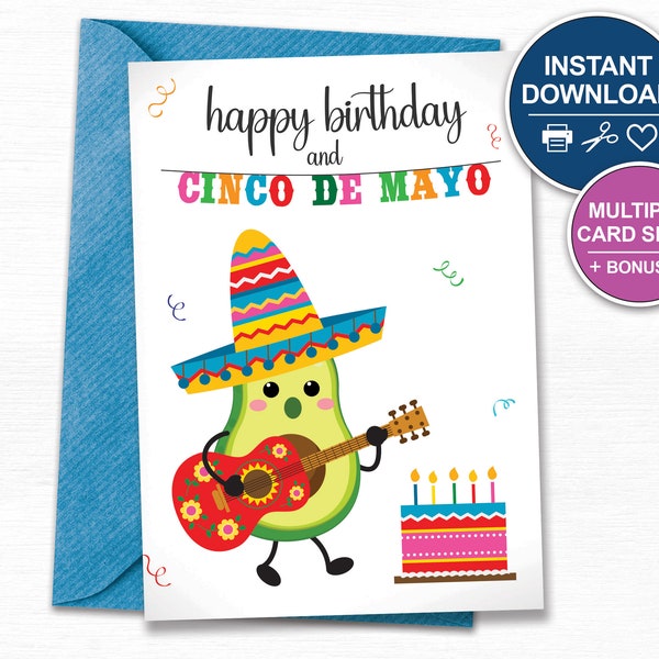 Cinco De Mayo Birthday Card, May 5th Printable Card, Happy Birthday on Cinco De Mayo, Fiesta Birthday Digital Card