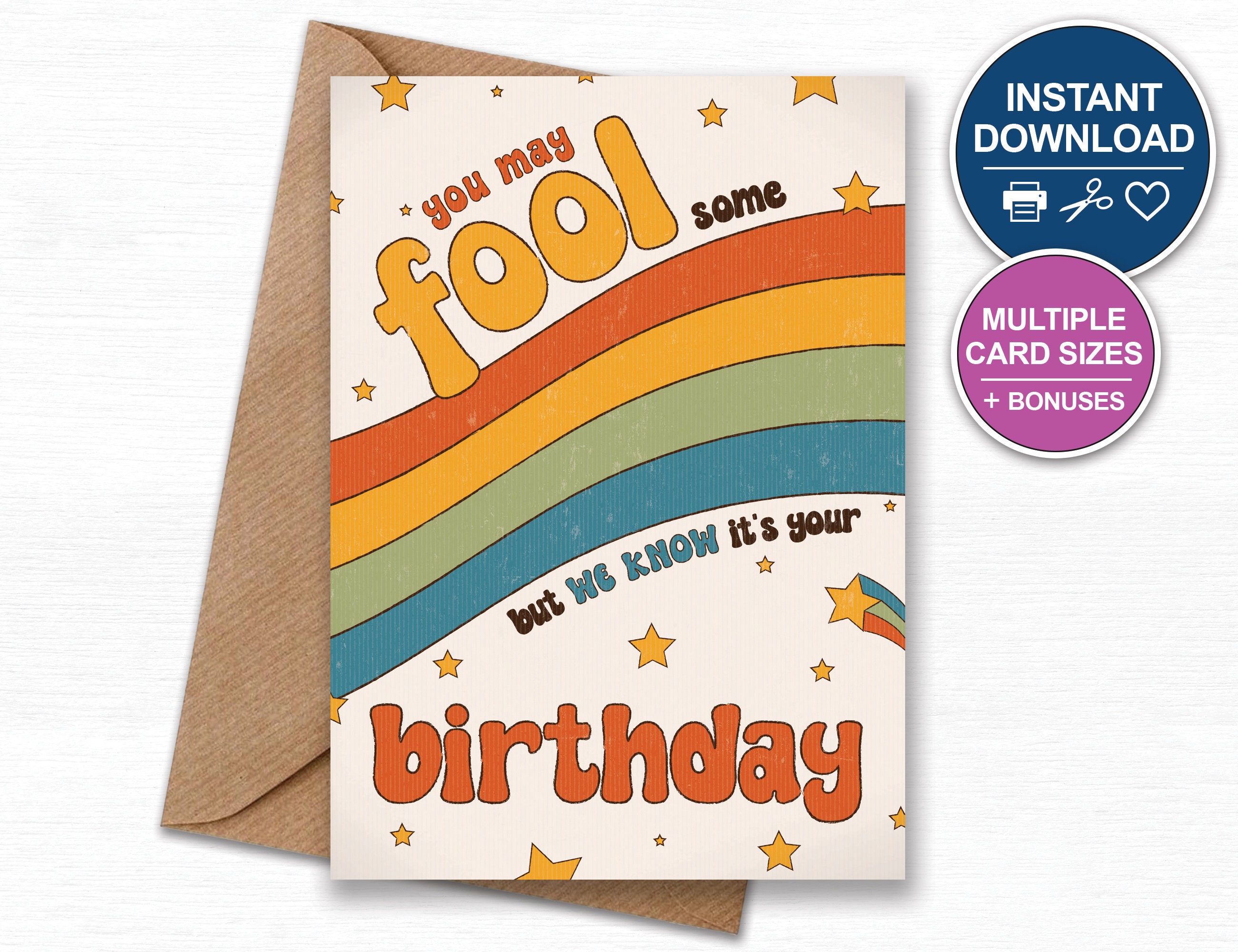 April Fools Birthday Card April First 1st Printable Card Bonus Stickers