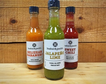 Hot Sauce Trio 1.0: Habanero, Sweet Chili, and Jalapeño - Small Batch Handmade Gift Box
