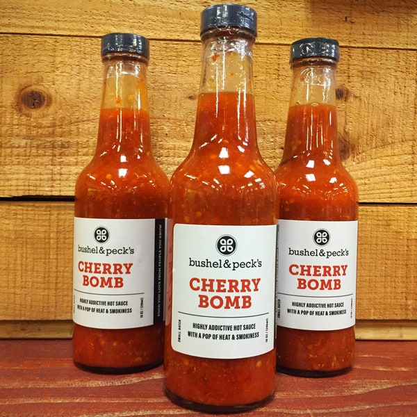 Now In Big Bottles!  10 ounce Cherry Bomb Hot Sauce Trio - Our Best Seller