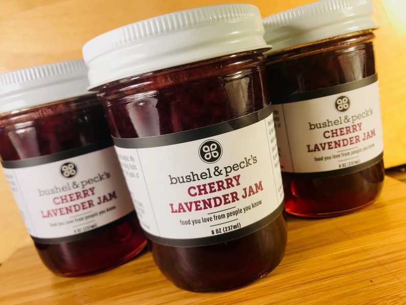 Small Batch Handmade Cherry Lavender Jam Three 8 oz Jars image 1