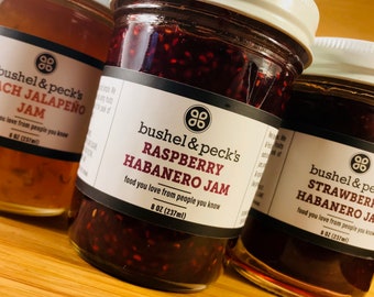 Jam Gift Box ~ Sweet and Spicy Favorites,  Raspberry Habanero, Peach Jalapeno and Strawberry Habanero