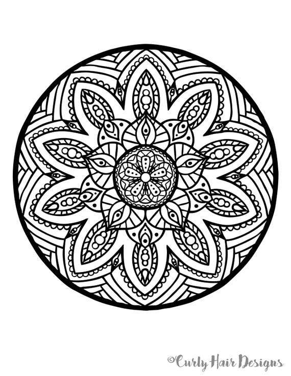 Rosace Fleur Vitrail Mandala Coloriage Page Page De Coloriage Mandala Floral Téléchargement Instantané Coloriage Mandala Adulte