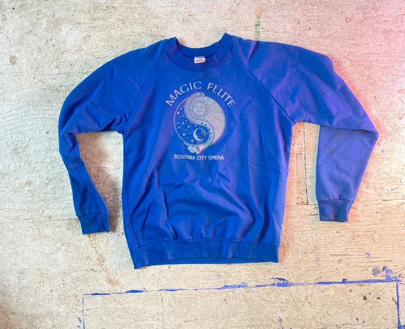 1980s Magic Flute Sweatshirt Sonoma opera Mystical weird sweatshirt featuring a snake, flute and Ying Yang size M / L image 1