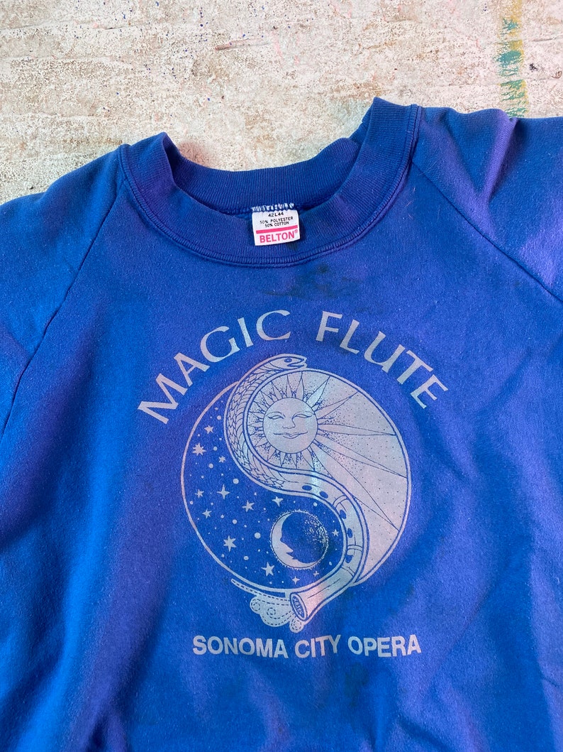 1980s Magic Flute Sweatshirt Sonoma opera Mystical weird sweatshirt featuring a snake, flute and Ying Yang size M / L image 5