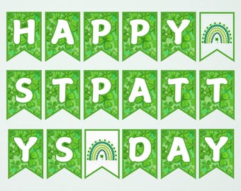 Happy St. Patrick's Day Banner, Clover Garland (Digital Download for Paper