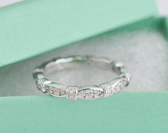 Art Deco Wedding Band - Full Eternity Band - Vintage Style Band - Sterling Silver Band - Marquise & Dot Ring - Stacking Ring