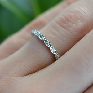 Art Deco Wedding Band - Full Eternity Band - Vintage Style Band - Sterling Silver Band - Marquise Ring - Stacking Ring