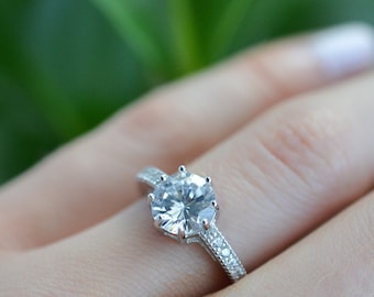 Eight Prong Round Cut Ring - Solitaire Engagement Ring - Round Cut Wedding Ring - Promise Ring - Purity Ring - 2 Carat - Sterling Silver