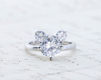Unique Engagement Ring Mickey Mouse Ring 3 Stones Ring Etsy