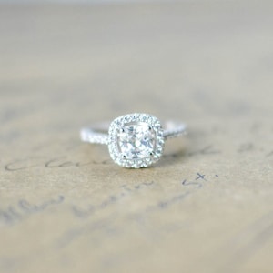 Kubikzirkonia Halo Ring - Kissen Schliff Ring - Sterling Silber Verlobungsring - Mikro Pave Ring - Versprechen Ring