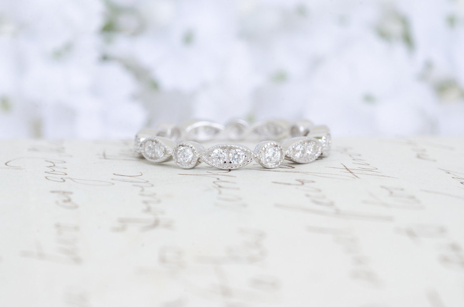 Art Deco Wedding Band Full Eternity Band Vintage Style Etsy