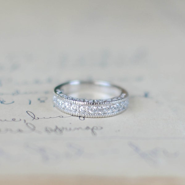 Cubic Zirconia Ring - Silver Wedding Band - Eternity Ring - Sterling Silver Ring - Thick Ring - Stacking Ring - Layering Ring - Promise Ring