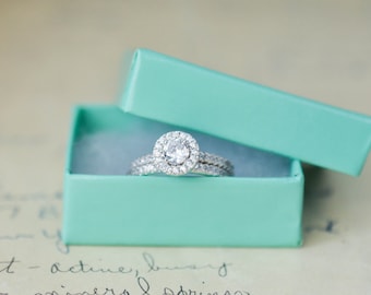 Runder Halo Ring - Sterling Splitter Ring - Verlobungsring Set - Rundschliff Ring - Halo Verlobungsring - Ehering - Zirkonia Ring