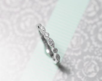 Half Eternity Band  - Promise Ring - Sterling Silver Band - Art Deco Wedding Band - Bead & Eye Ring - Stacking Ring - Milgrain Band - 2MM