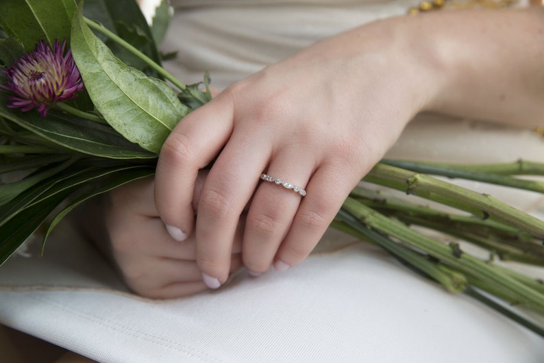 Half Eternity Band Promise Ring Sterling Silver Band Art Deco Wedding Band Bead & Eye Ring Stacking Ring Milgrain Band 2MM image 2