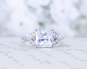 Princess Cut Engagement Ring - Art Deco Ring - Promise Ring - Wedding Ring - 2 Carat - Sterling Silver