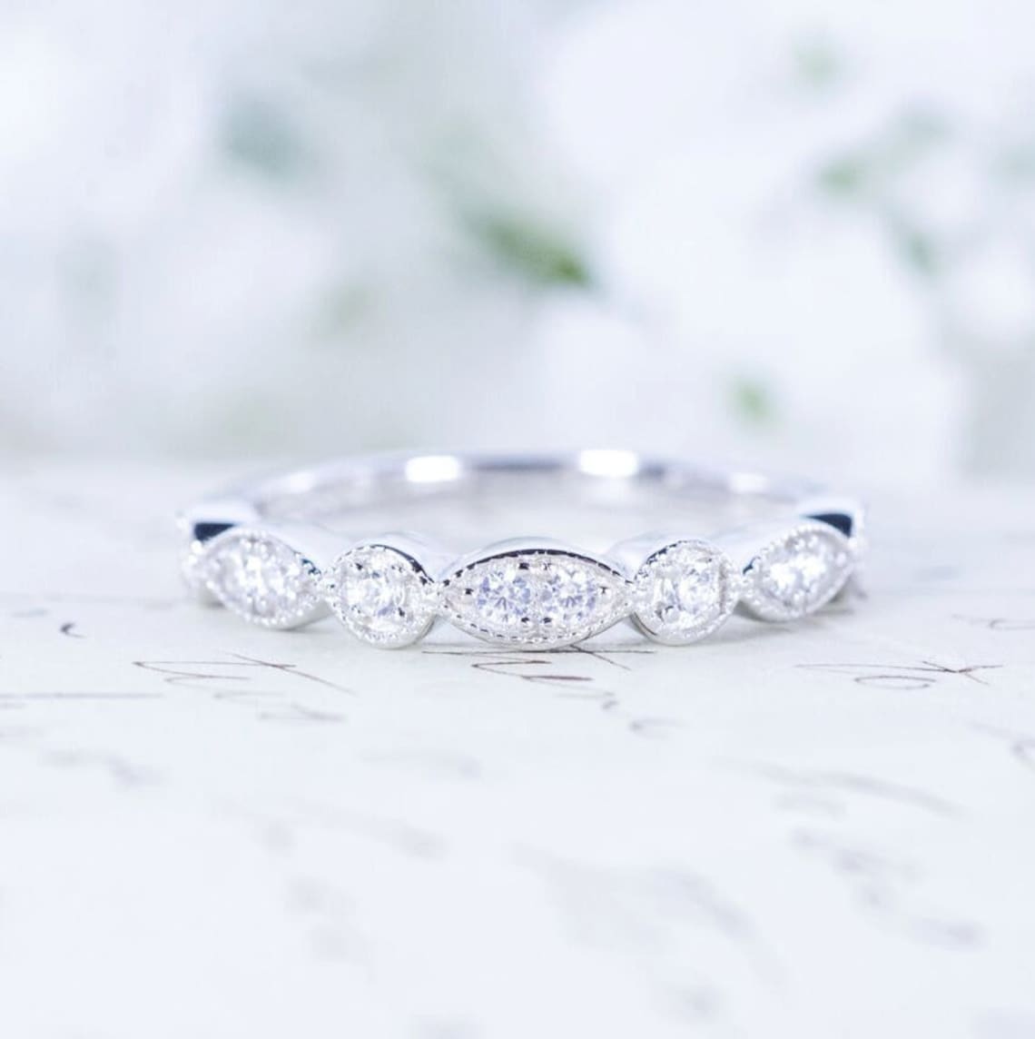 Art Deco Wedding Band Half Eternity Band Vintage Style Etsy