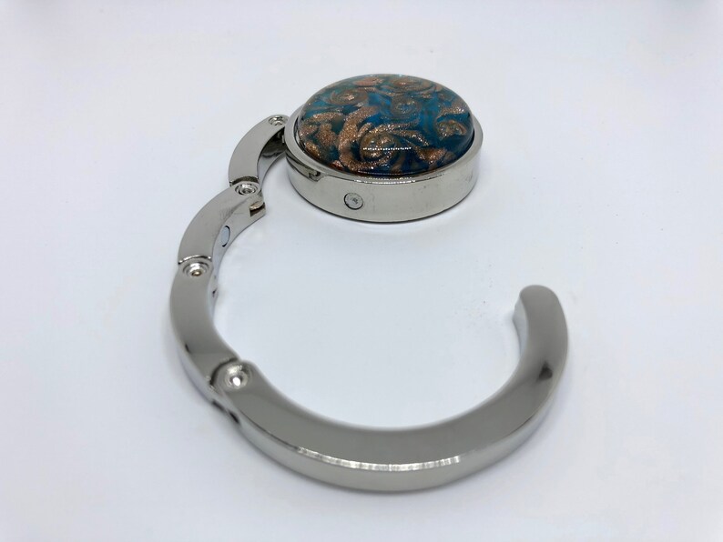 Blue Swirls Folding Section Fused Glass Handbag Purse Hook Hanger Holder /& Fidget Toy Perfect as a Gift