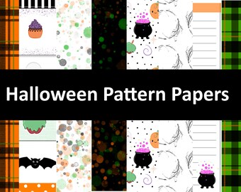 Halloween Digital Paper, Printable Paper Pack, Set of 9