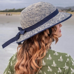 Straw Hat Bike Helmet in Shibori Blue