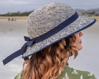 Straw Hat Bike Helmet in Shibori Blue