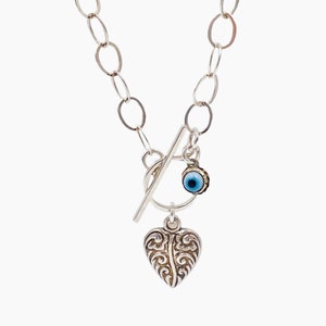 Evil Eye Vintage Sterling Silver Toggle Necklace