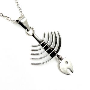 Abstract Modernist Sterling Silver Fish Necklace