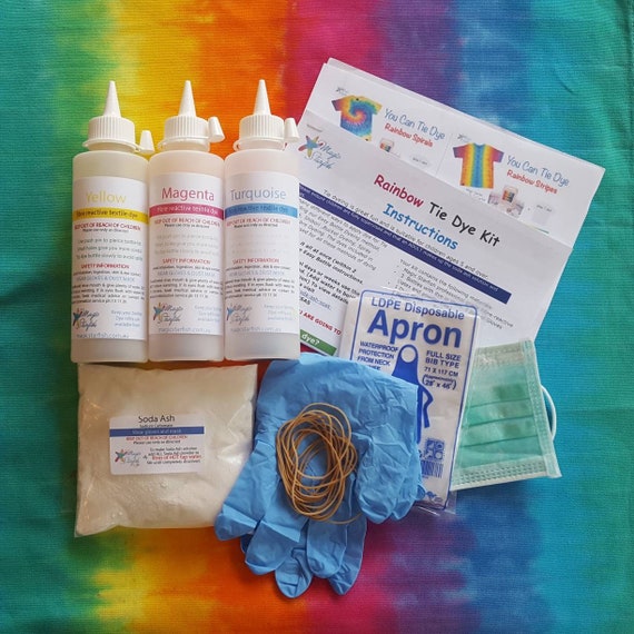 Rainbow Tie Dye Kit, Big 250ml Bottles, Real Fabric Dye, 5 Adult T-shirts  in Bright Colours, Same Day Postage 