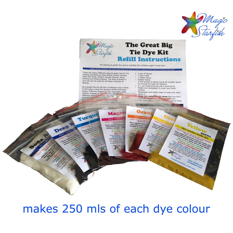 REFILL Great Big Tie Dye Kit 6 Dye Colours Real Fabric Dyes Etsy