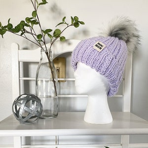 Light Orchid And Silver Sparkle Hand-Knit Dog Mom Beanie, Gift For Furbaby Moms, Dog Lover Present For Winter And Fall Seasons