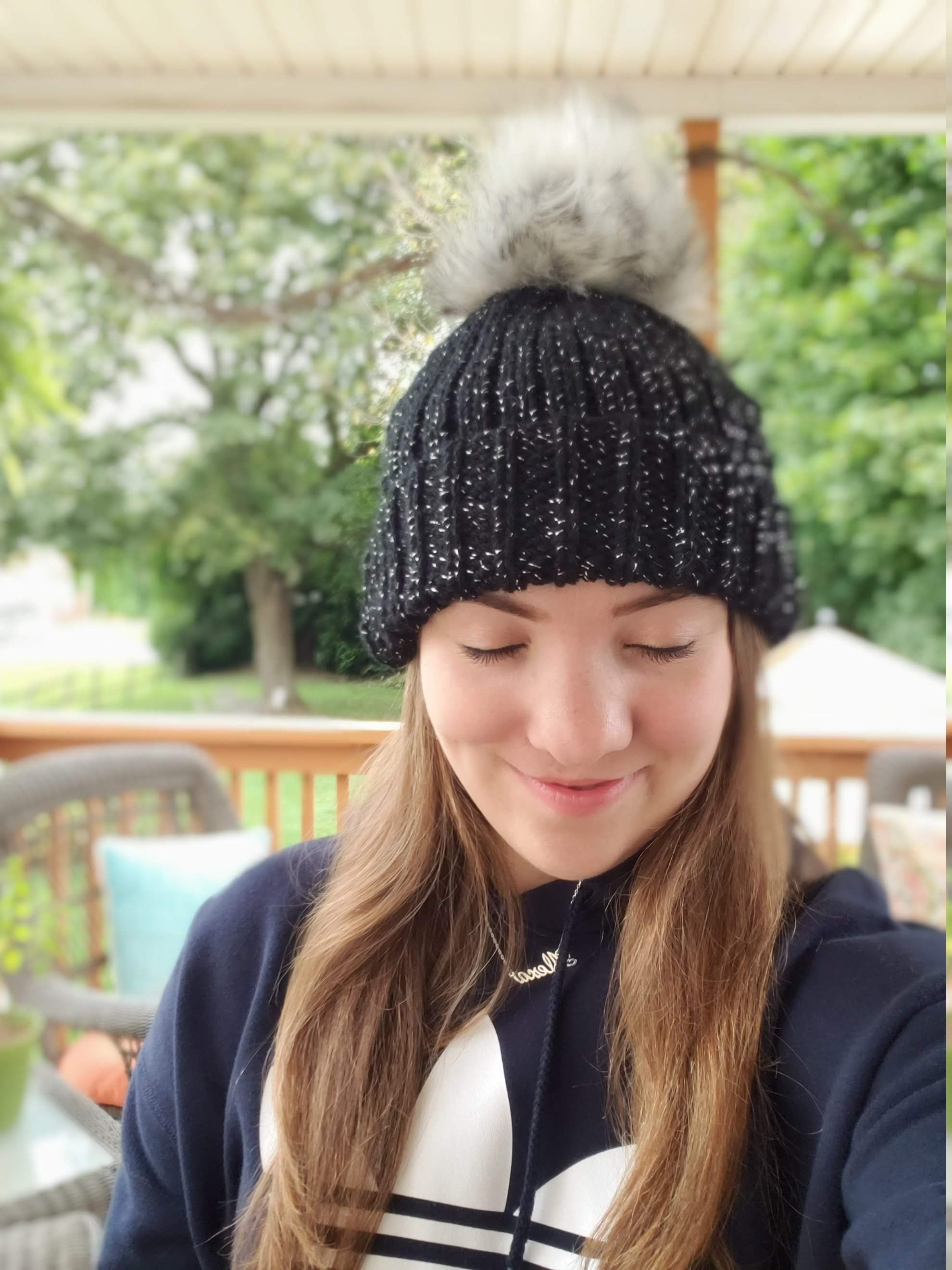 Hand-knit Sparkle Black Mega-pom Beanie 