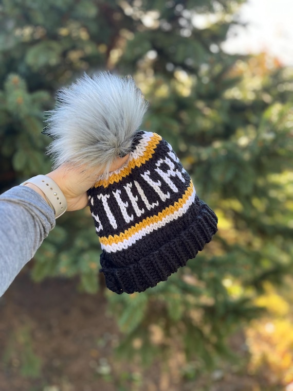 Hand-knit Black and Gold Pittsburgh Football Pom Beanie  display picture 3