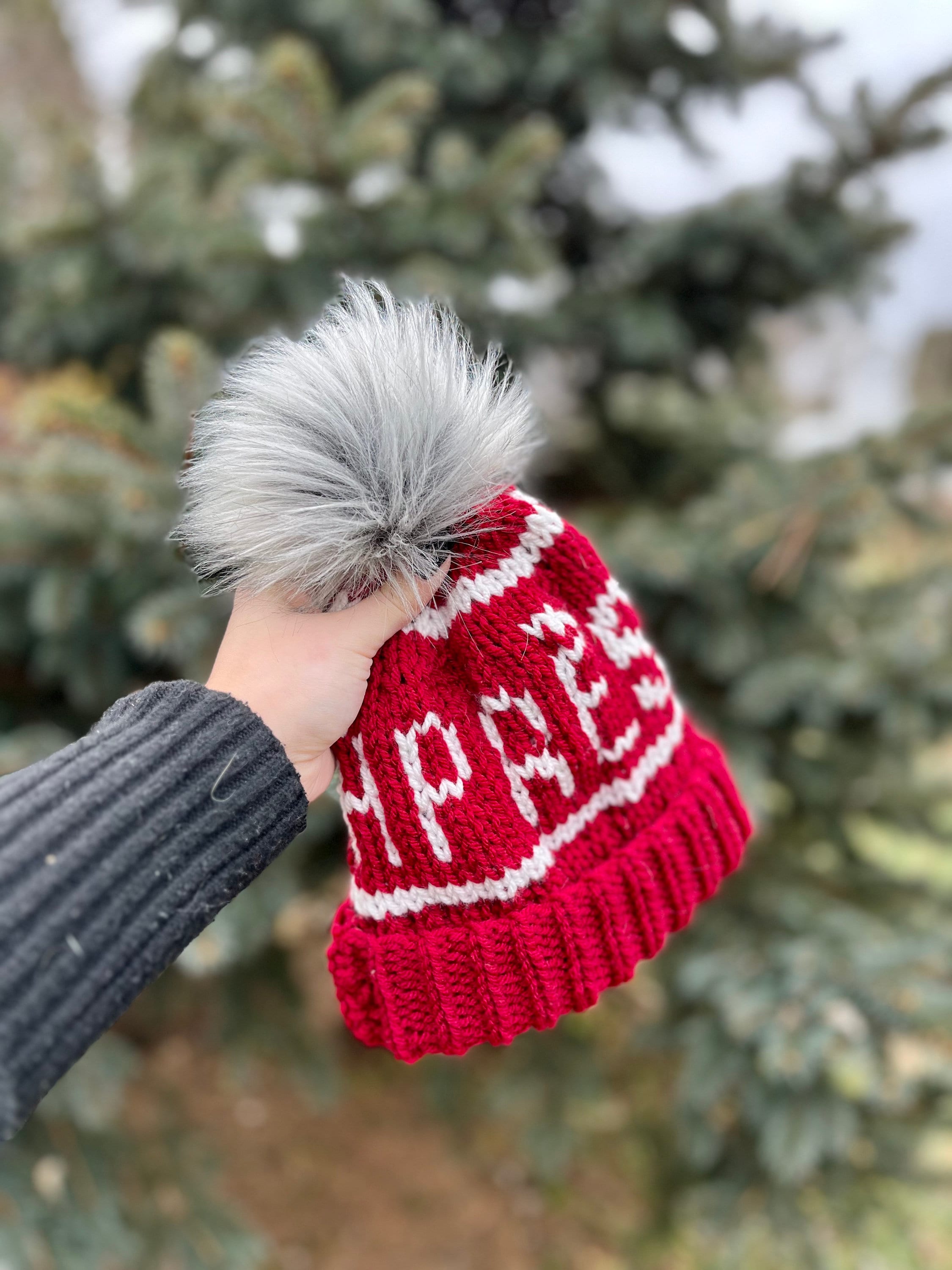 Meister Vintage Striped Pom Pom Beanie Burgundy Cream Gray Knit Ski Hat OS MENS MULTI-STRIPE POM-POM LINED HAT main image 3