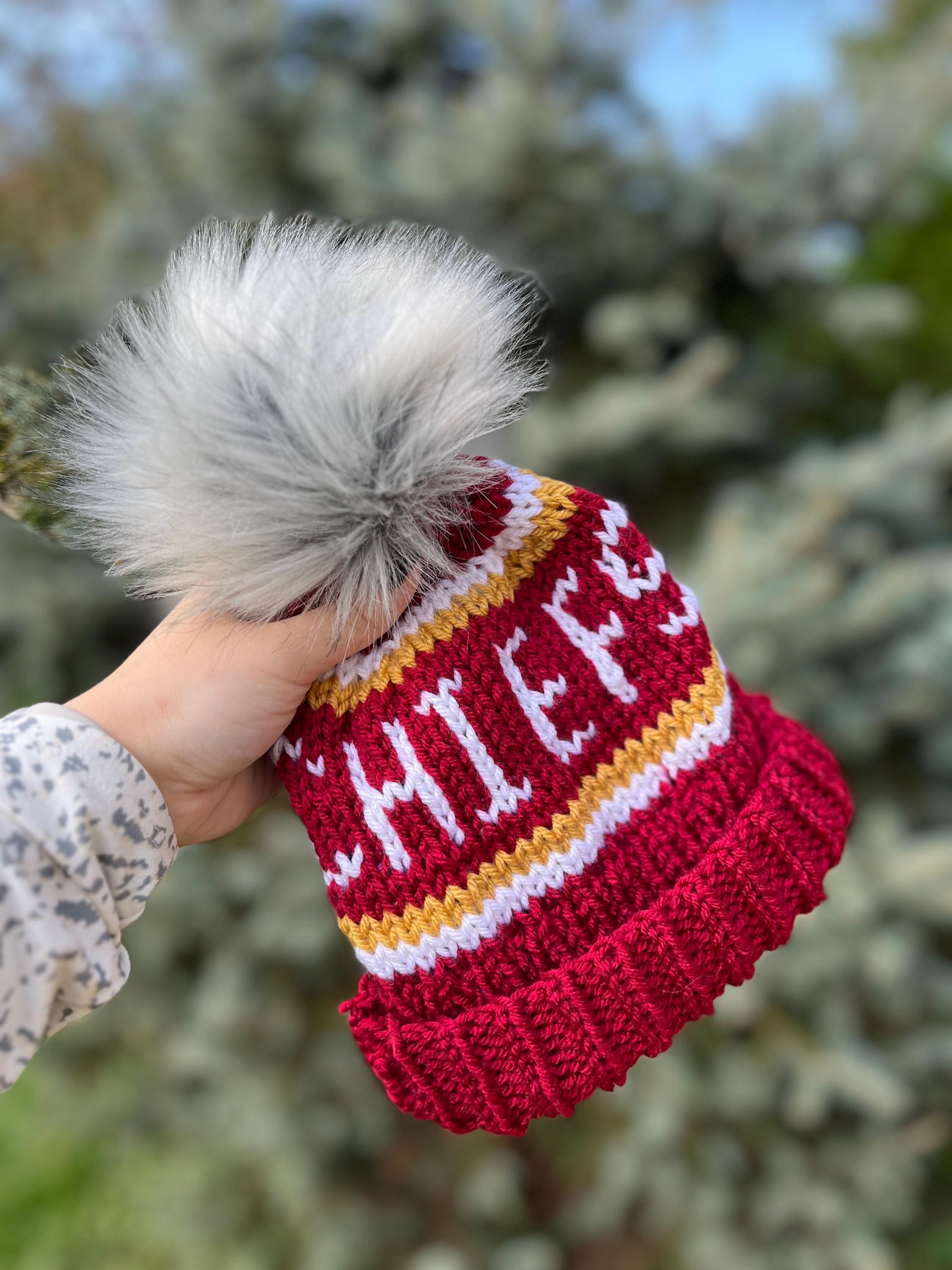 Kansas City Red, Gold and White Hand-knit Beanie, Warm and  display picture 3