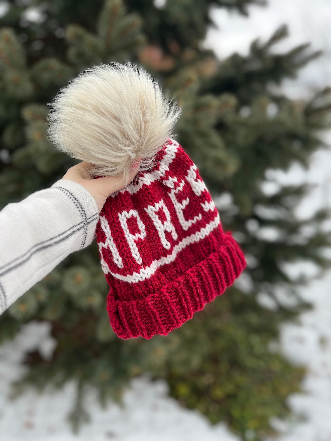 Red and White Apres Ski Knit Pom Beanie, Chic for Women  display picture 1