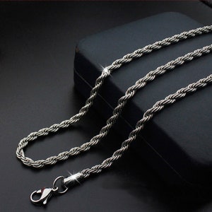 Stainless Steel Rope Chain Necklace: Titanium Steel, 2.5-5mm (2pcs)
