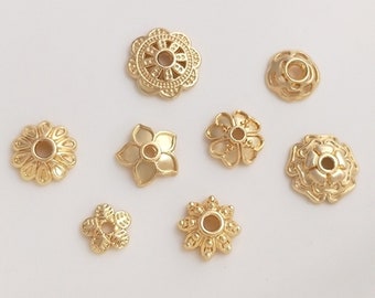 Brass bead caps, 14k gold plated flower bead caps Bead spacer 20pcs