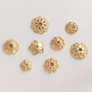 14k Gold Plated Flower Bead Caps: Brass Bead Spacers (20pcs)