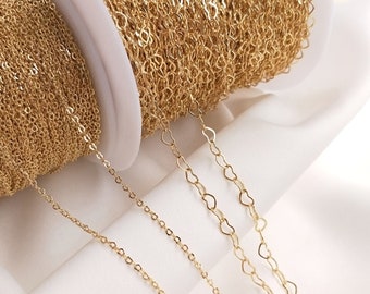 Collana con catena a maglia a cuore placcata in oro 14 carati, 1 metro.