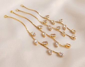 14k gold plated CZ pave branch leaf Tassel Drop charm bracelet extension chain 2pcs