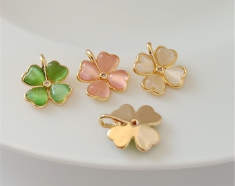 14K gold plated opal pave Clover charm pendant necklace 2pcs