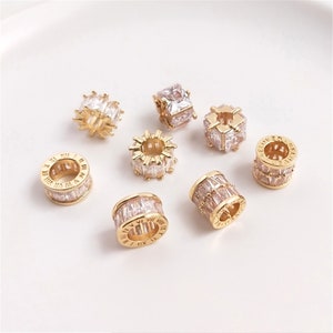 14Kt Gold Cylinder Spacer Bead Tube Beads Cubic Zirconia beads findings