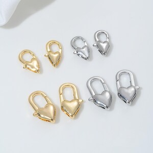 14K Vergoldete Herz Karabinerverschluss-Kettenendkappen Charm-Anhänger Verbinder