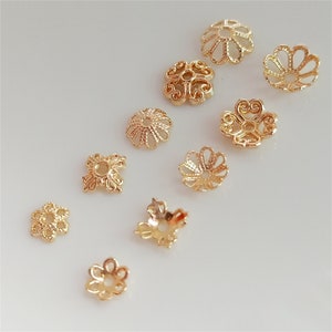 14k Gold Plated Brass Bead Caps: Flower & Heart Spacers (20pcs)