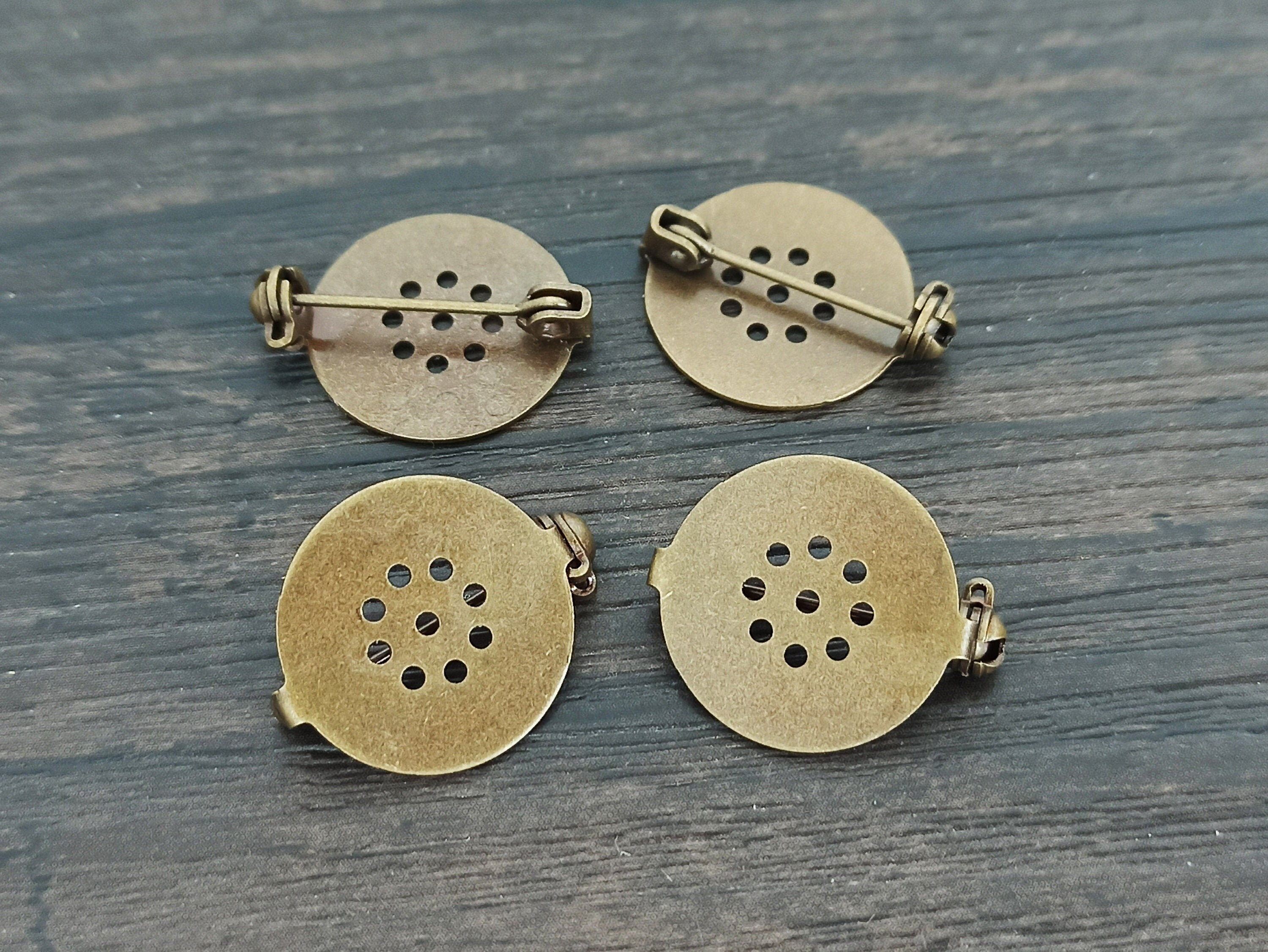 10pc Brass Flat Brooch base Safety pin brooch 17mm cabochon Etsy
